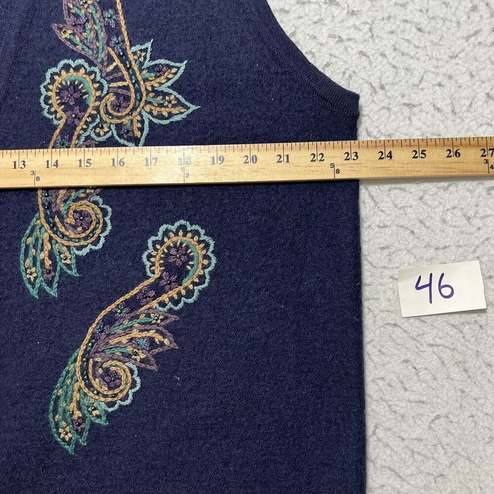 Vintage Koret Women's Large Pure Wool Cardigan Sweater Vest Embroidery V-Neck - Picture 6 of 10